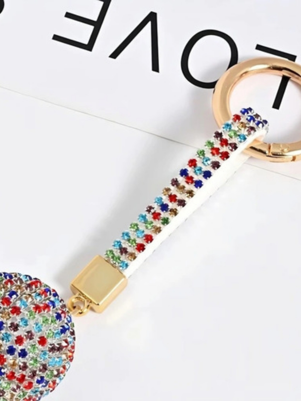 Multicolor Rhinestone Keychain Ball ALLOY